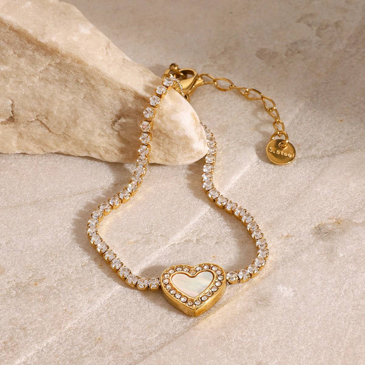 Heart Full-Zircon Bracelet in Titanium Steel