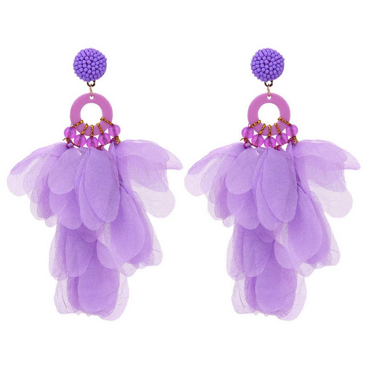 Handmade Long Statement Floral Fabric Earrings