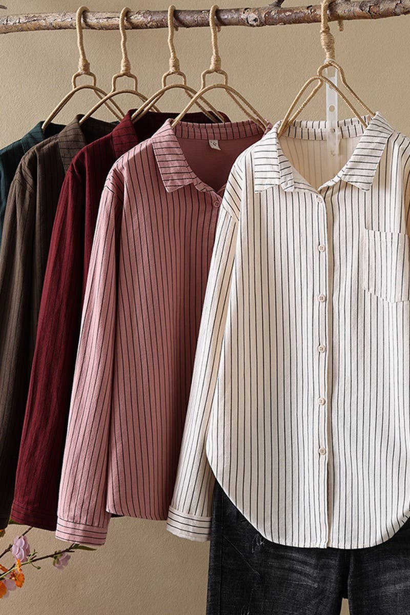 CWTSTL2248_LOOSE CASUAL STRIPED LONG SLEEVE SHIRT TOP