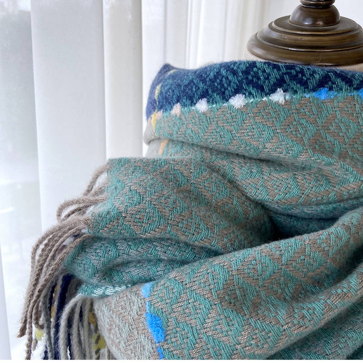 Plaid Faux Cashmere Scarf - Winter Tassel Wrap_CWASC1466