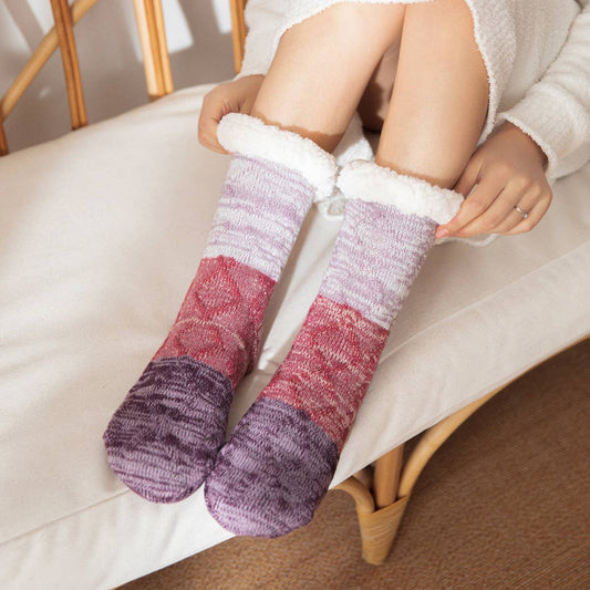 PATCHWORK KNITTED PLAID PLUSH INDOOR SLIPPERS_CWMS0715