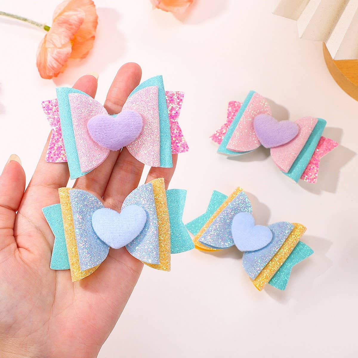 Glitter Heart Bow Hair Clip for Girls