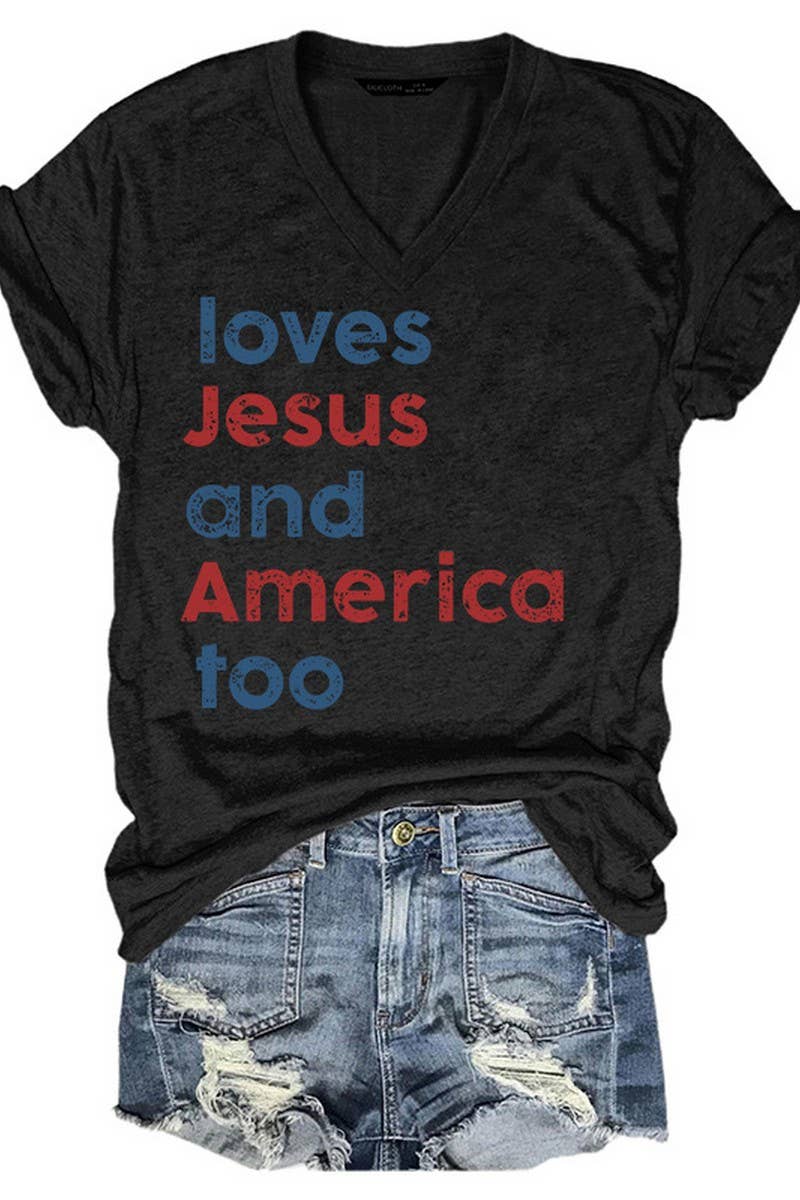 CWTTS1053_LETTER LOVES PRINTED V NECK CASUAL T SHIRT