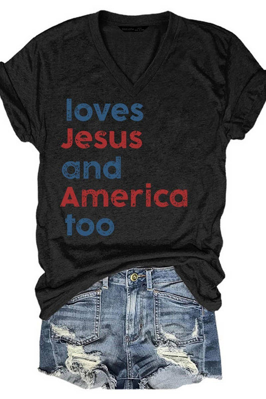 CWTTS1053_LETTER LOVES PRINTED V NECK CASUAL T SHIRT