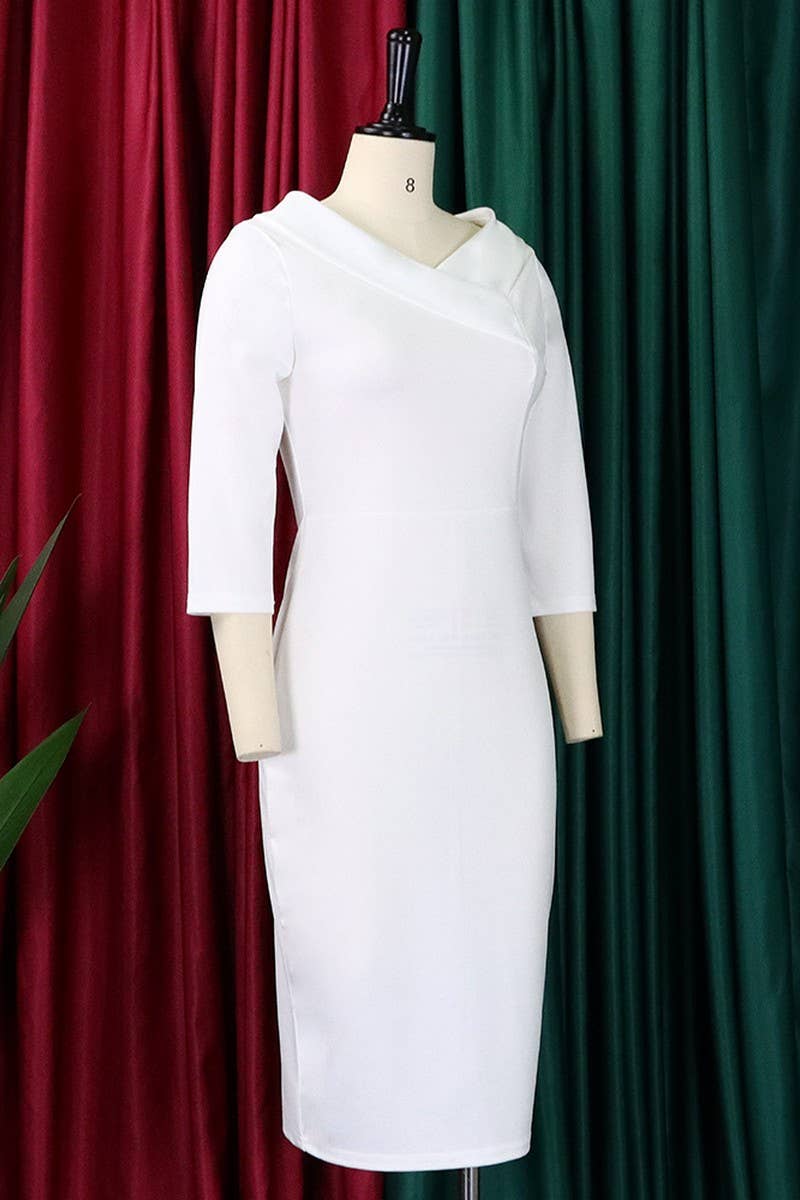 CWDSD3595_PLUS SIZE V-NECK WAIST MIDI DRESS