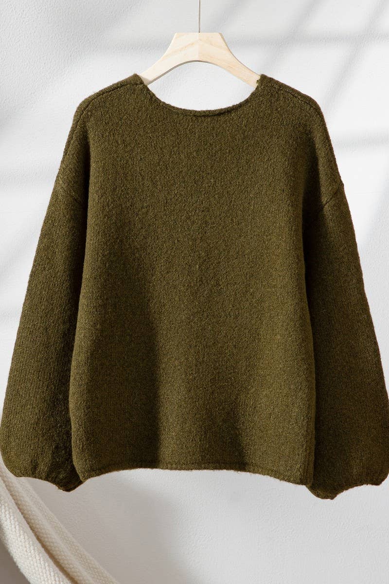 CWOSWL07445_HEART PRINT V NECK CASUAL LOOSE KNIT SWEATER