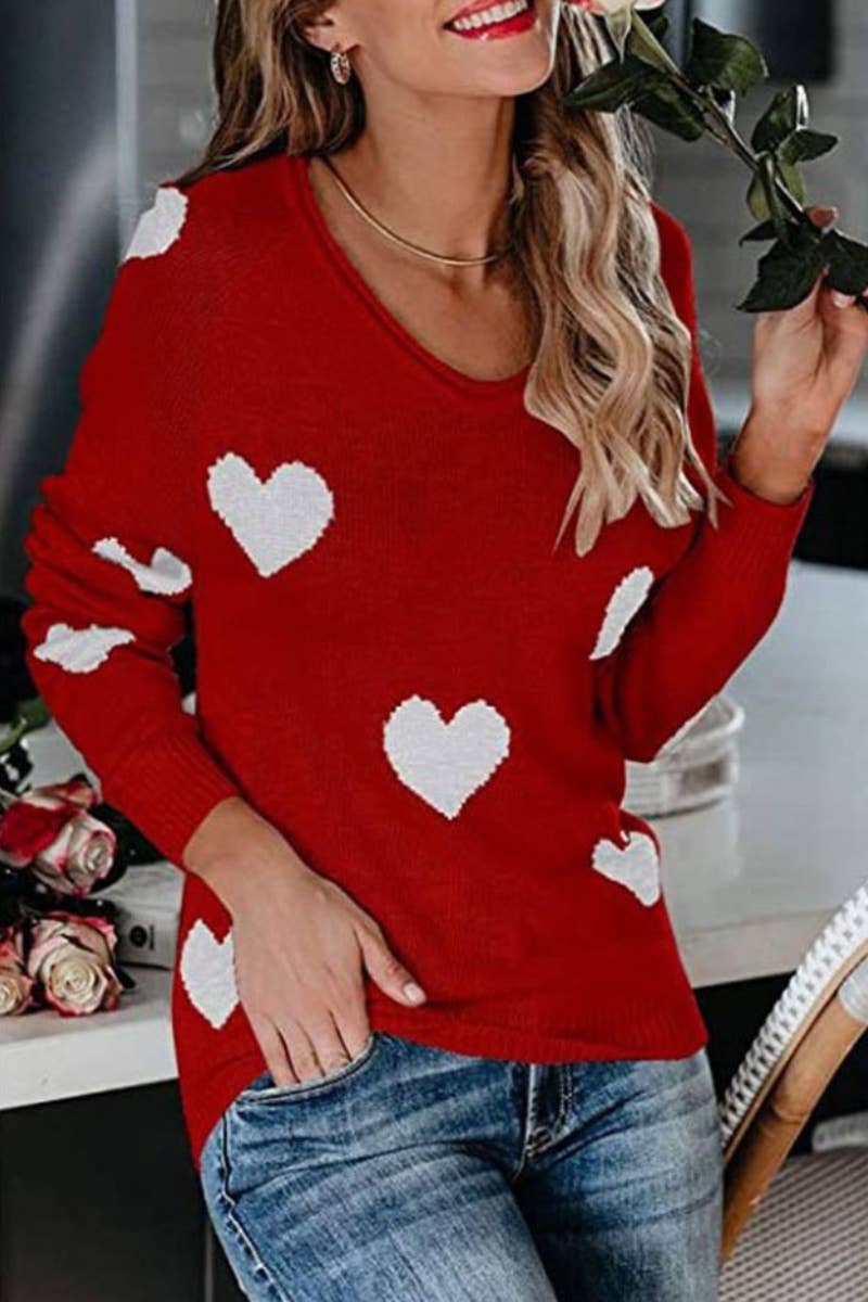 CWOSWL6739_WINTER LOVE V-NECK LONG-SLEEVED SWEATER