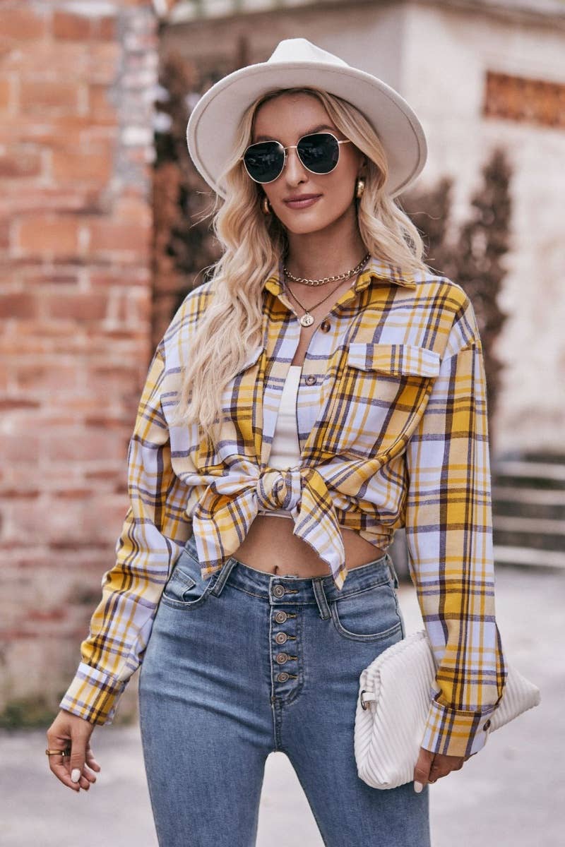 CWTSTL2188_AUTUMN WINTER POCKET PLAID LONG-SLEEVED SHIRT