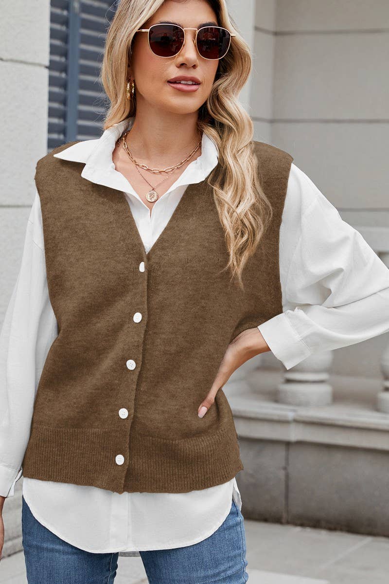CWOV00136_CASUAL BUTTON FRONT KNIT SWEATER VEST