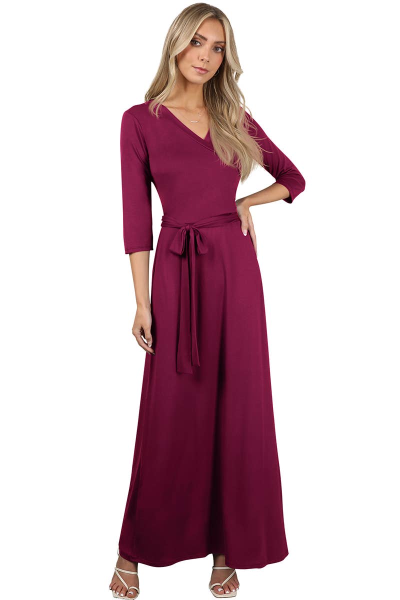 AWDMD283_3/4 Sleeve Knit Long Dress