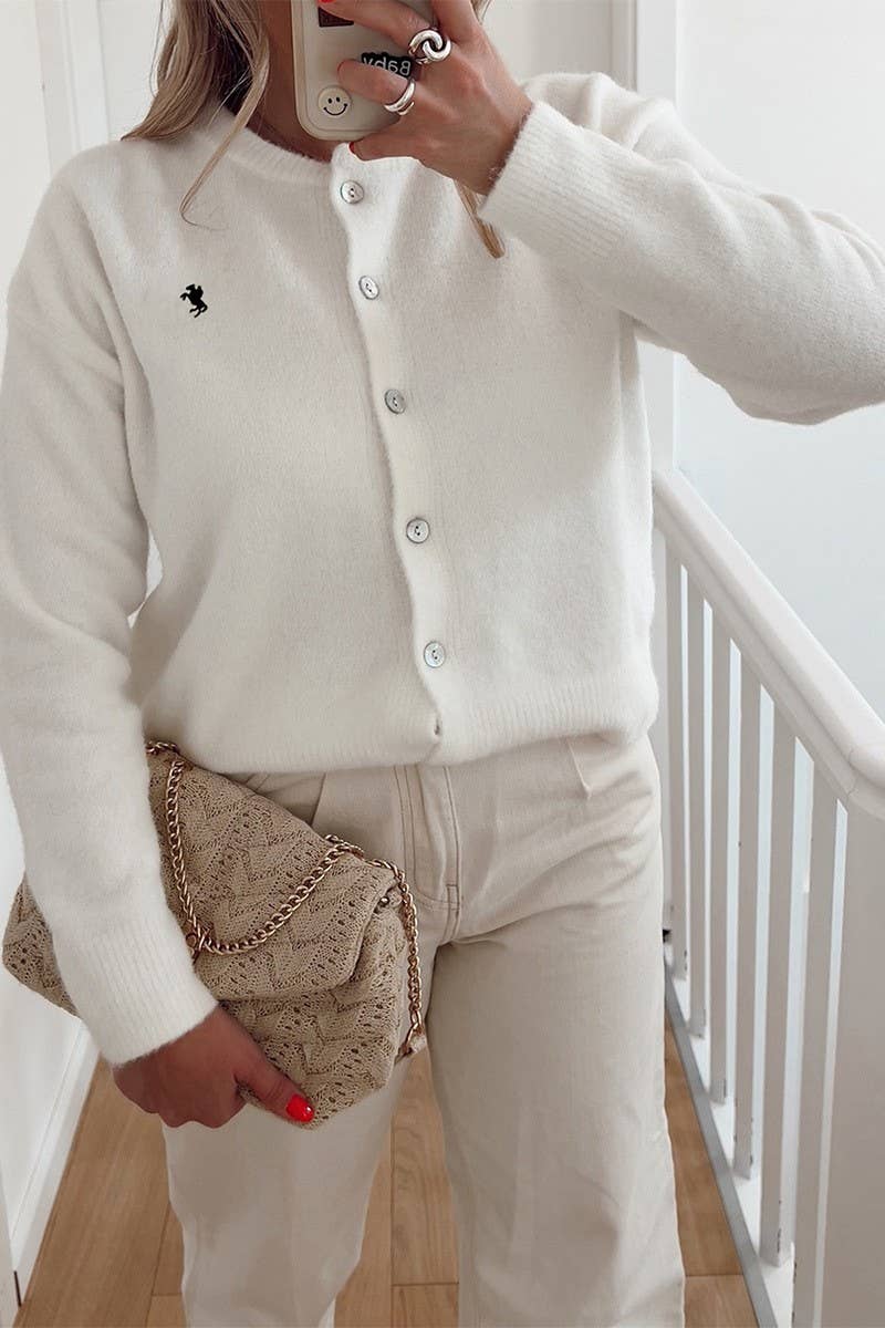 CWOCAL00768_CASUAL ROUND NECK LONG-SLEEVED KNITTED CARDIGAN