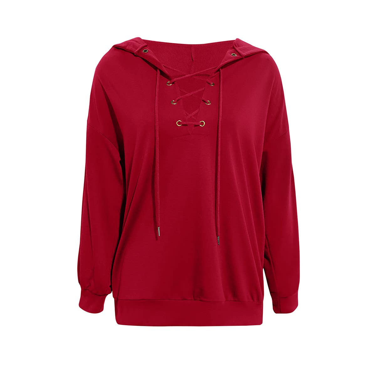 CORNS LACE-UP SOLID COLOR HOODED CASUAL HOODIE