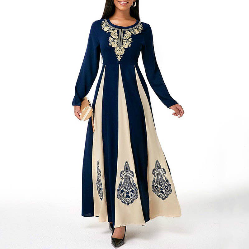 CREW-NECK FULL-LENGTH DRESS WITH WAIST TUCKED