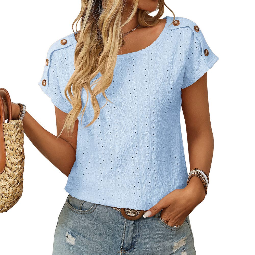Cutout Solid-color round-neck short-sleeved Top