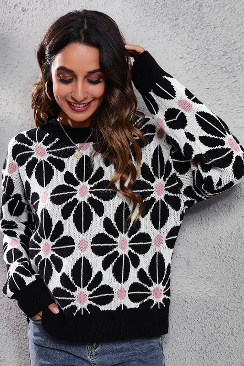 CWOSWL6411_LONG-SLEEVED WINTER SWEATER WITH FLORAL MATCHING