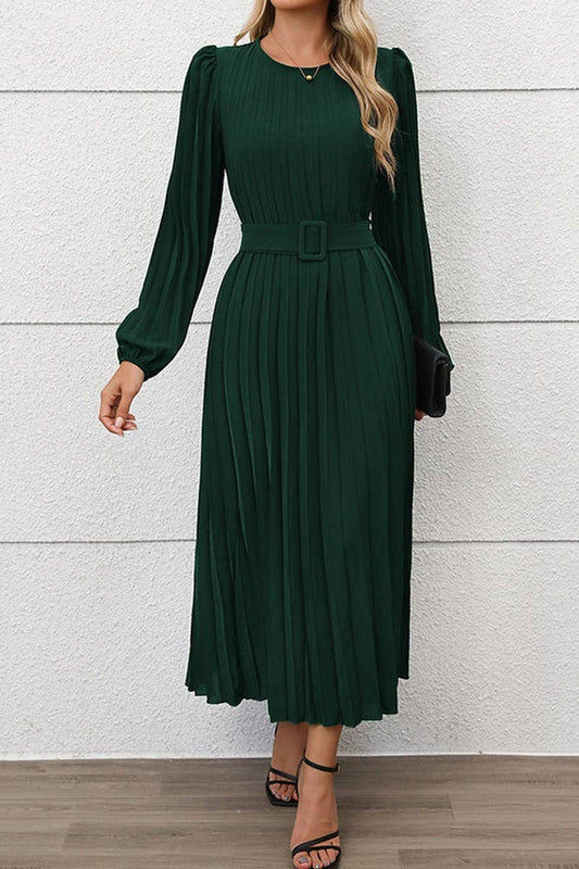 CWDMD4817_ELEGANT ROUND NECK HIGH WAIST DRESS