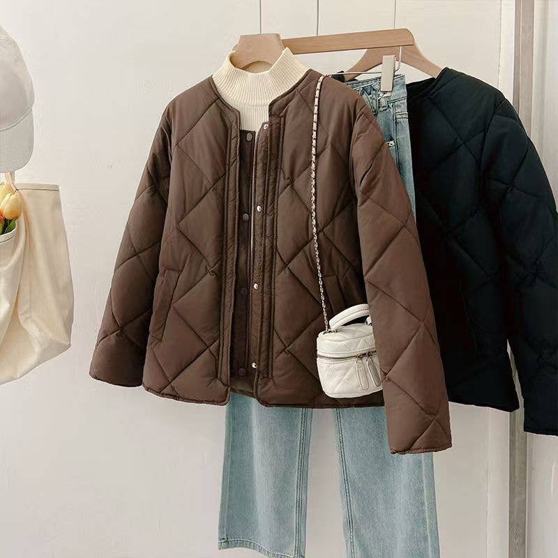 Coll-less pattern light cotton-padded jacket