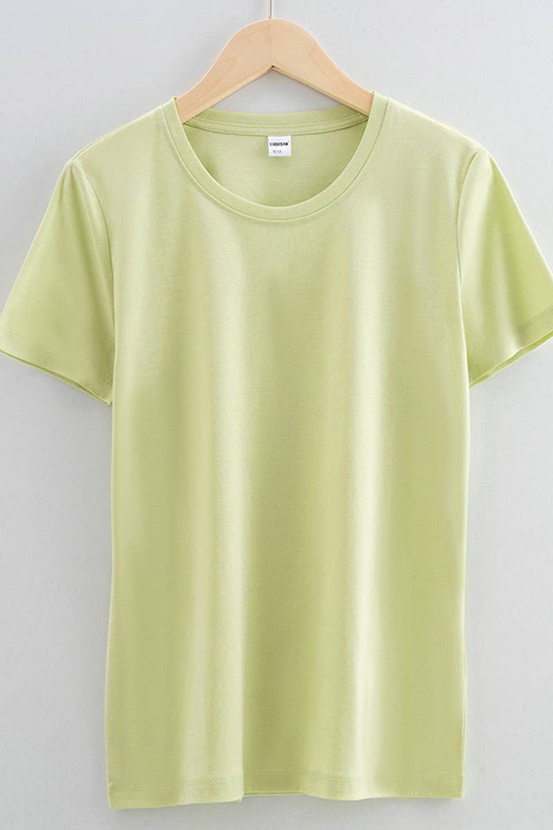 CWTTS1040_SOLID COLOR CASUAL ROUND NECK WOMEN T-SHIRT