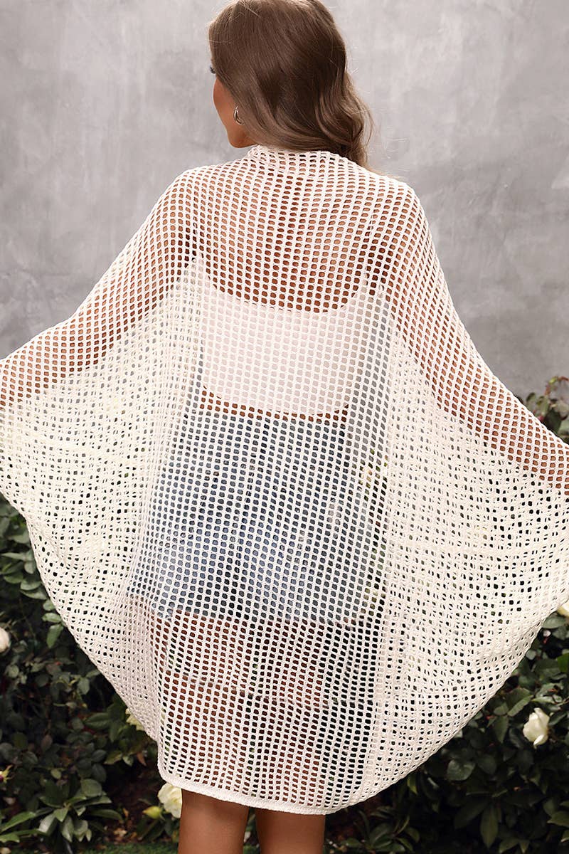 CWMW140  Oversized Crochet  Open Front Cardigan Sweater