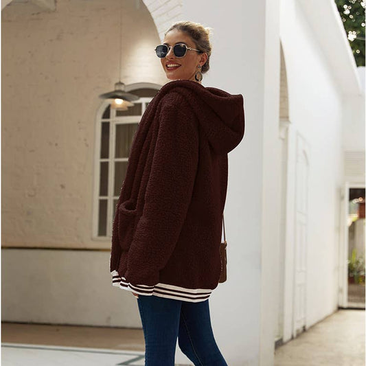 FLEECE ZIPPERED HOODIE WITH LARGE BAGGY POCKETS