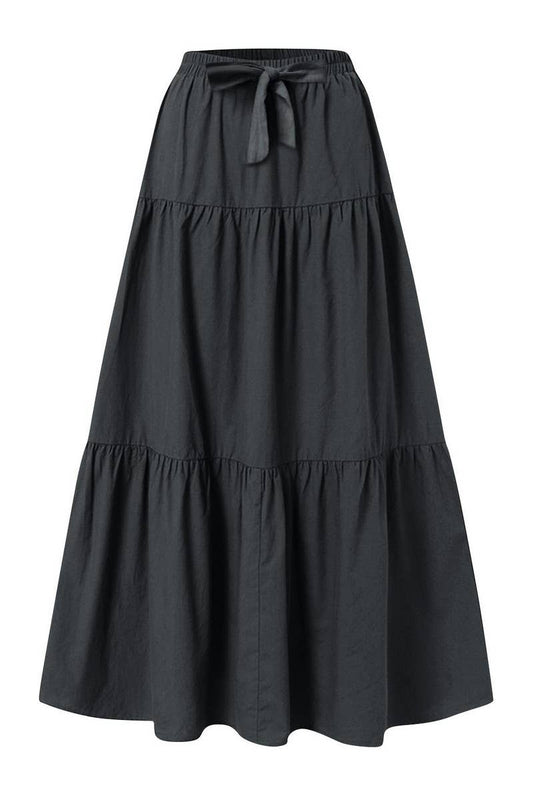 CWBLS0559_BOW WAIST TIERED SOLID MIDI SKIRT