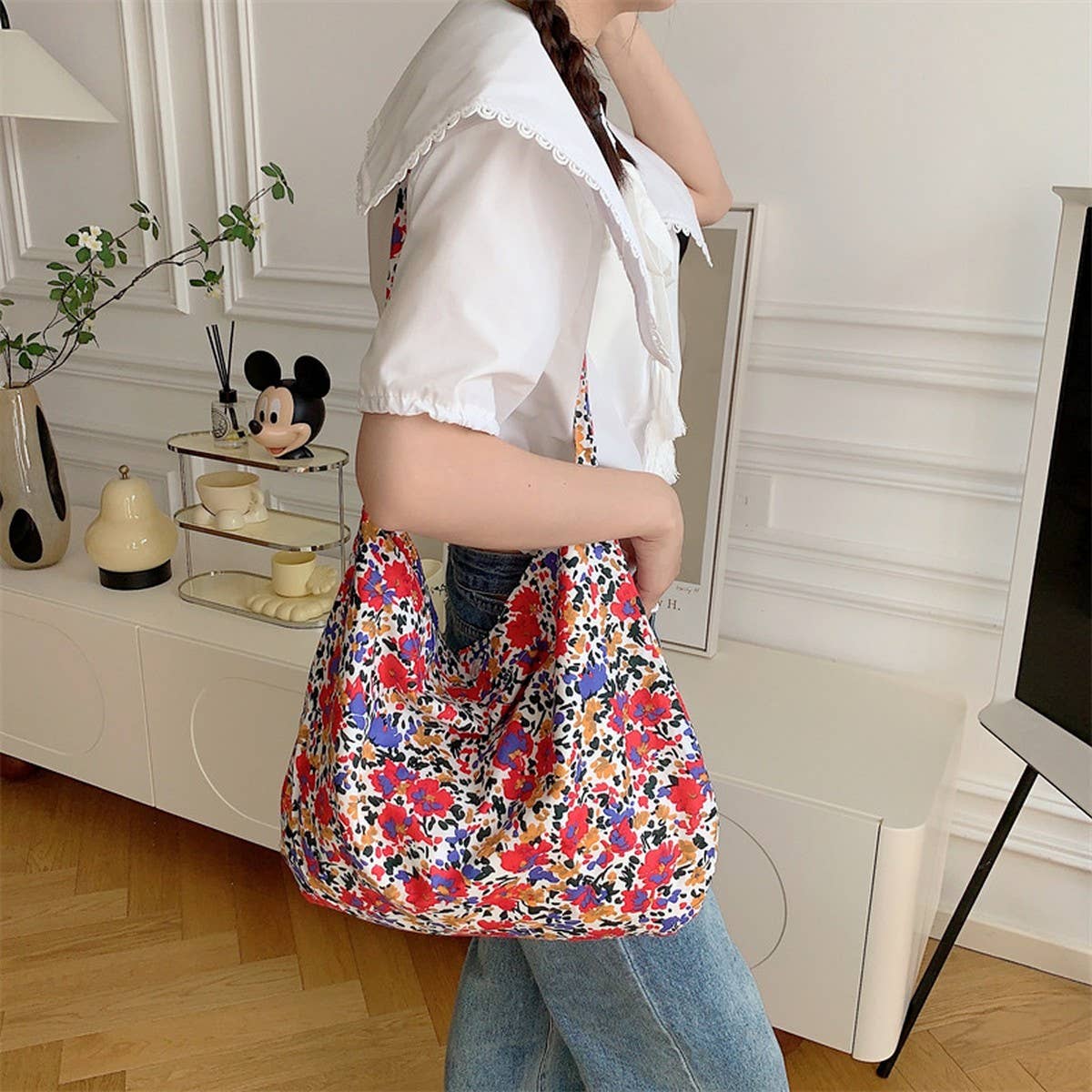 CWAB3894_PRINTED SINGLE SHOULDER SHOPPING BAG CANVAS BAG