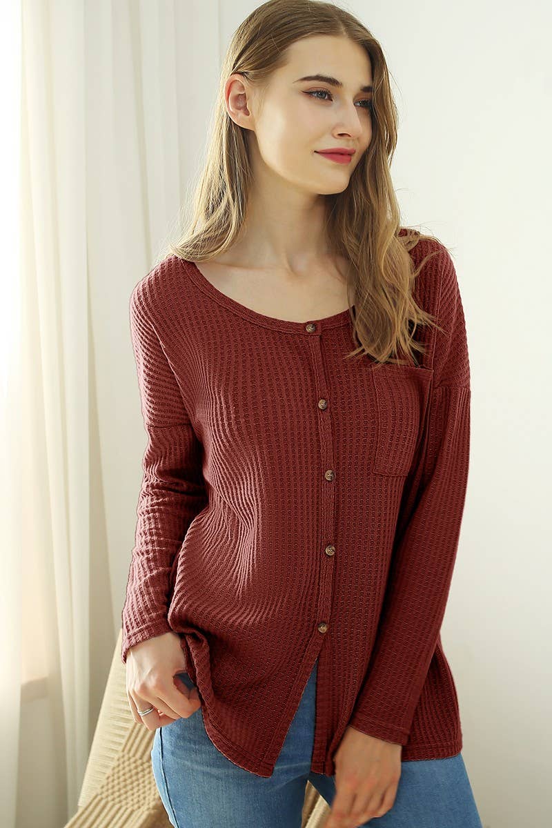 CWTSTL722_R NECK DETAILED BUTTON PULLOVER SWEATER KNIT TOP