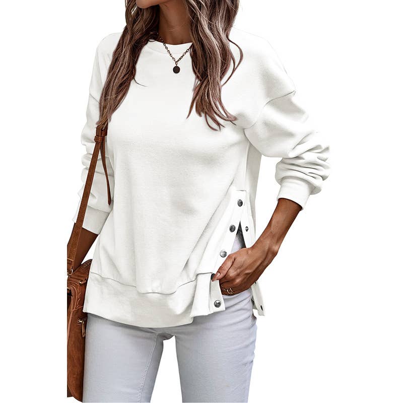 Casual style split loose long-sleeved sweatshirt
