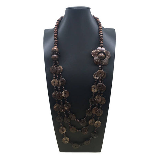 COCONUT SHELL FLOWER MULTI-LAYER BEADED NECKLACE