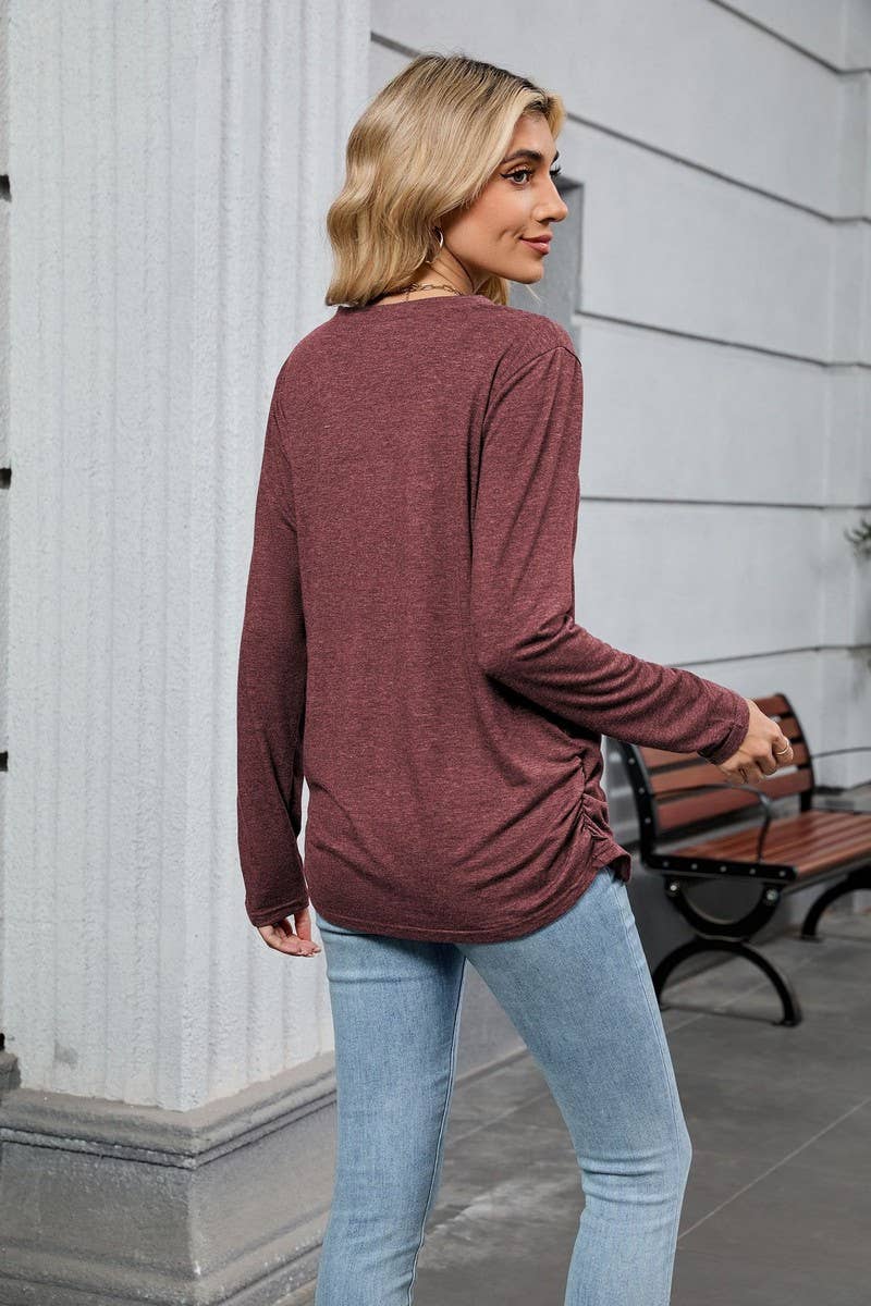 CWTBLL4019_SOLID V-NECK LOOSE FIT LONG SLEEVE T-SHIRT