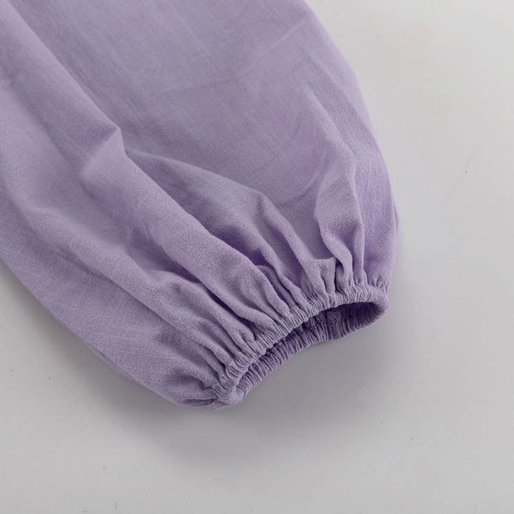 Cotton V-neck long-sleeved purple dress