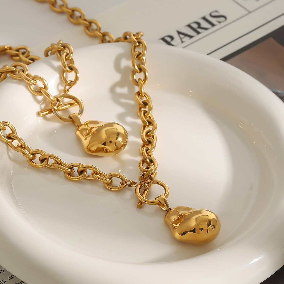 18K Gold Irregular Bead OT Clasp Chain Bracelet_CWAJE4758