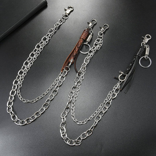 FASHIONABLE COWHIDE BRAIDED TASSEL PANTS CHAIN