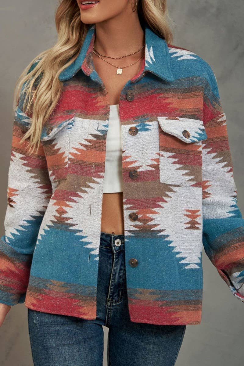 CWOCO0886_GEOMETRIC CROPPED LAPEL POCKET BUTTON COATS