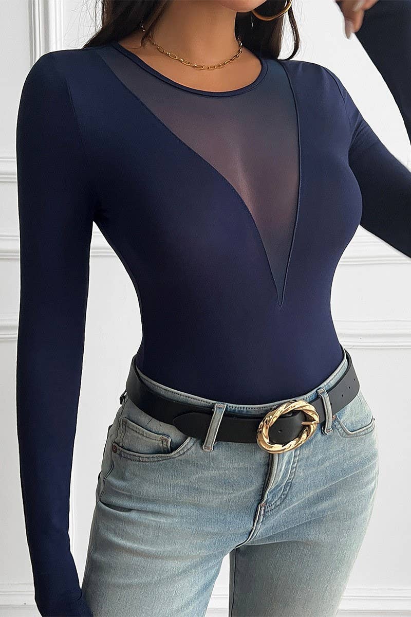 CWTTL1977_SEXY DEEP V STITCHING LONG SLEEVE T-SHIRT