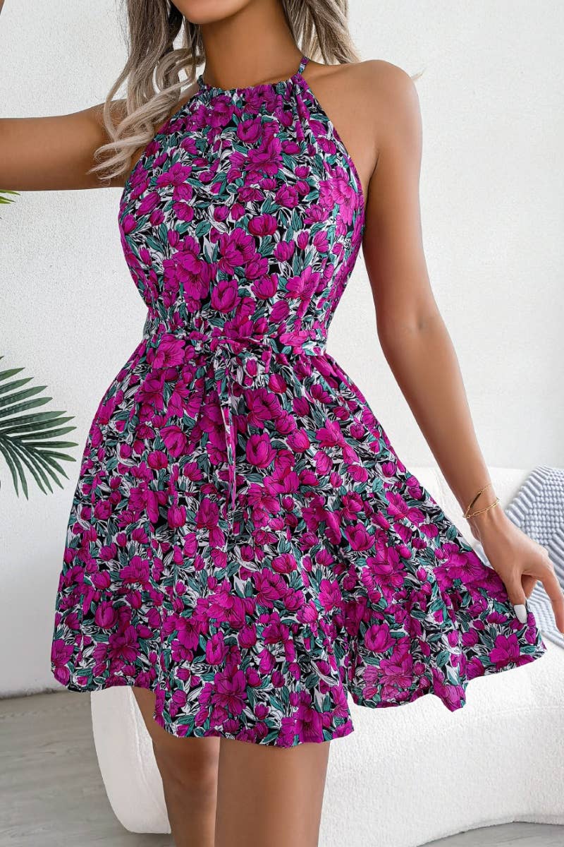 CWDSD4681_SUMMER CASUAL RUFFLED FLORAL SWING DRESS SHORT