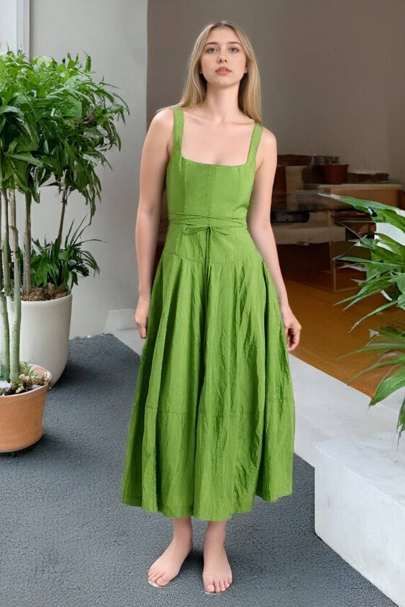 CWDMD6417_SQUARE NECK SATIN TIE MIDI SLIP DRESS