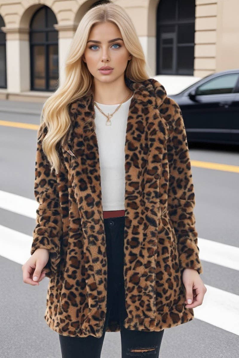 CWOCO00205_CASUAL LOOSE LEOPARD FAUX FUR COAT