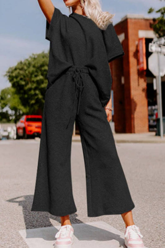 CWSS0722_CASUAL SHORT-SLEEVED STRAPPY TOP PANT SUIT