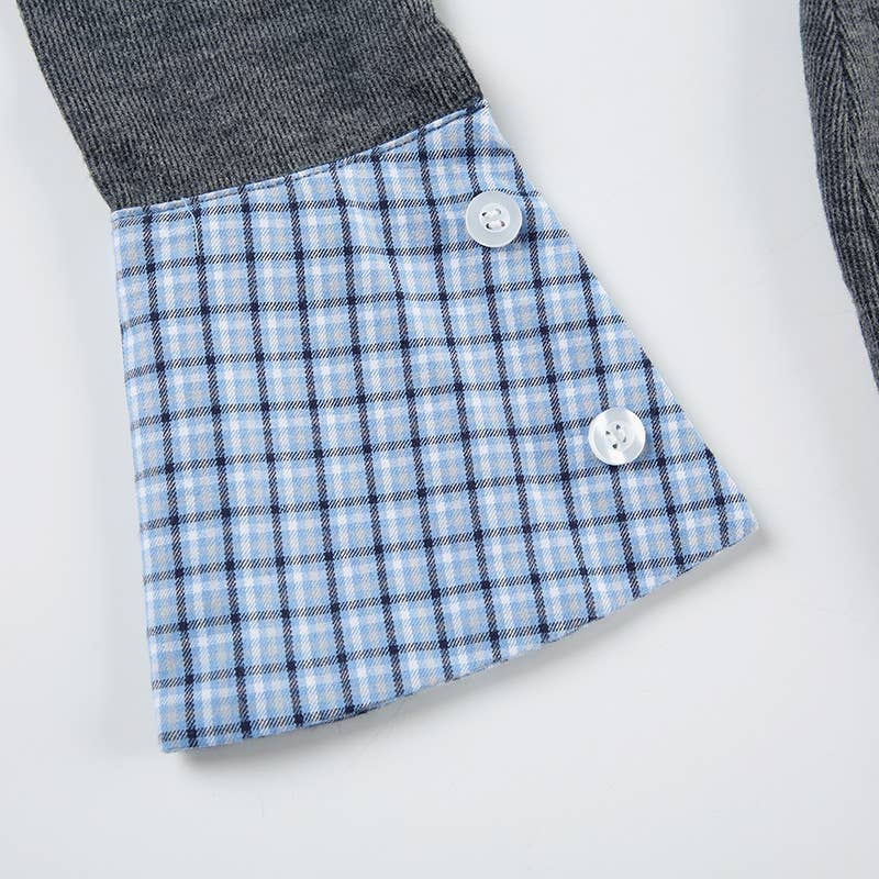 College style stitched lapel fake two dresses