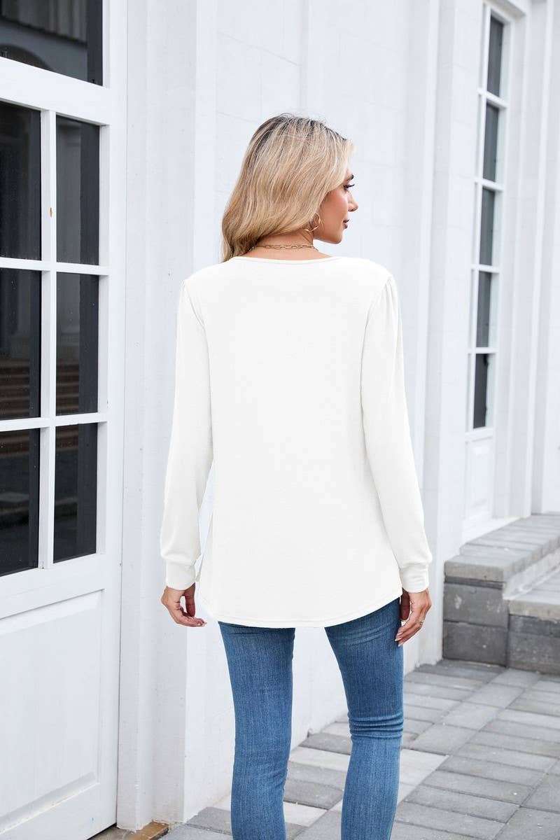 CWTBLL01305_CREW NECK SOLID RIBBED LONG SLEEVE CASUAL TEE