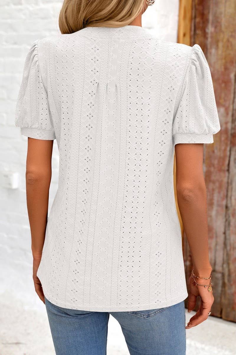 CWTBLS0794_SOLID COLOR V NECK LOOSE SHORT SLEEVED TOP