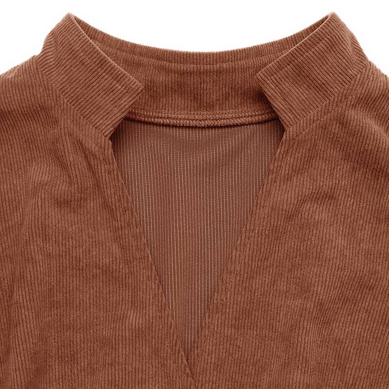 Classic brown corduroy V-neck dress