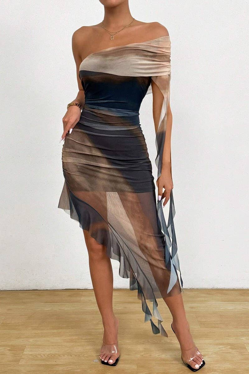 CWDSD7569_SUMMER SEXY PLEATED TUBE TOP SLIT SLIM DRESS