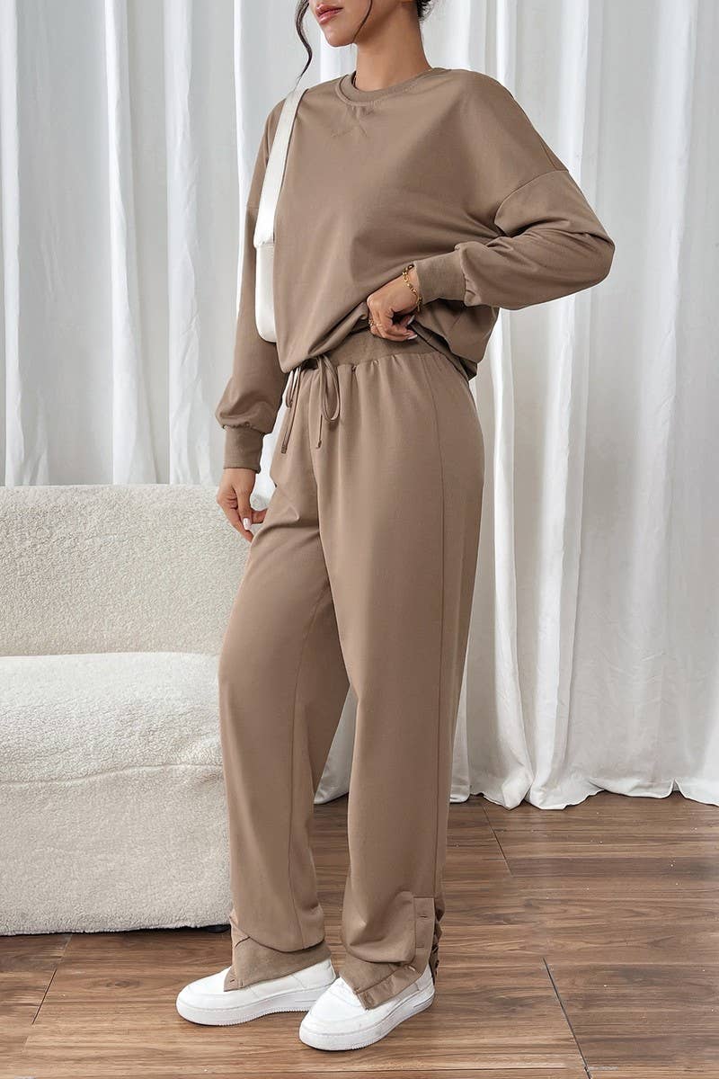 CWSS1071_SOLID COLOR ROUND NECK CASUAL SWEATSHIRT SUIT
