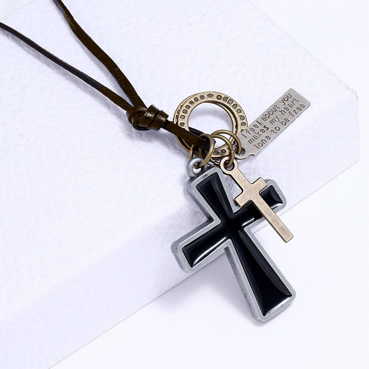 BLACK OIL DRIP PERSONALITY LONG COWHIDE NECKLACE_CWMM4594