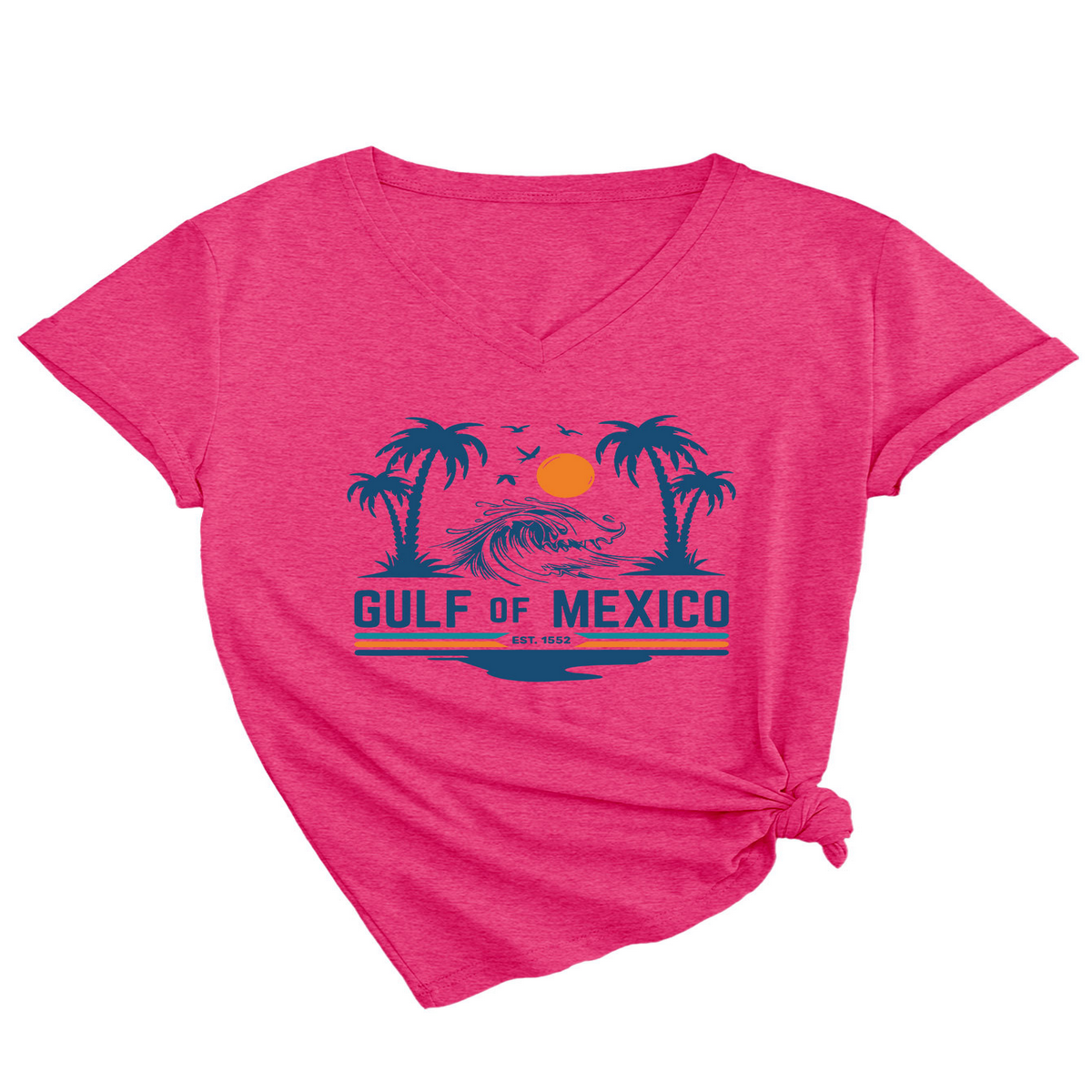 Slim V??˜Neck T??˜Shirt ??Gulf of Mexico Est Print_CWTTS1538