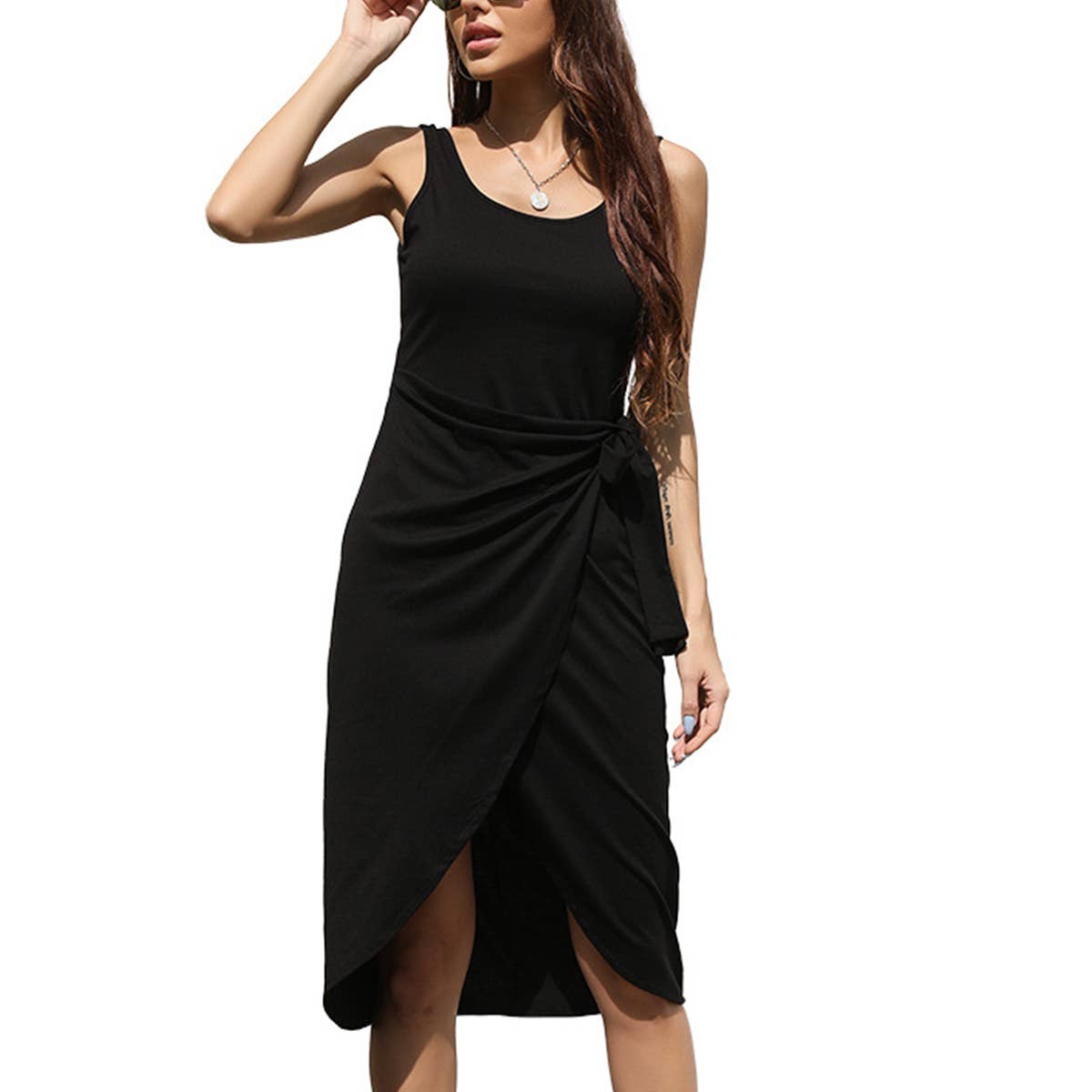 Dress with irregular pendant straps