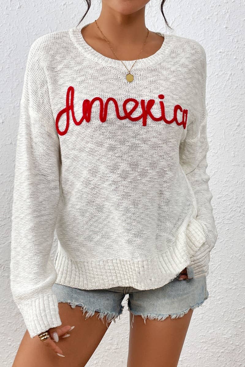 CWOSWL6516_INDEPENDENCE DAY LETTER LONG-SLEEVED SWEATER