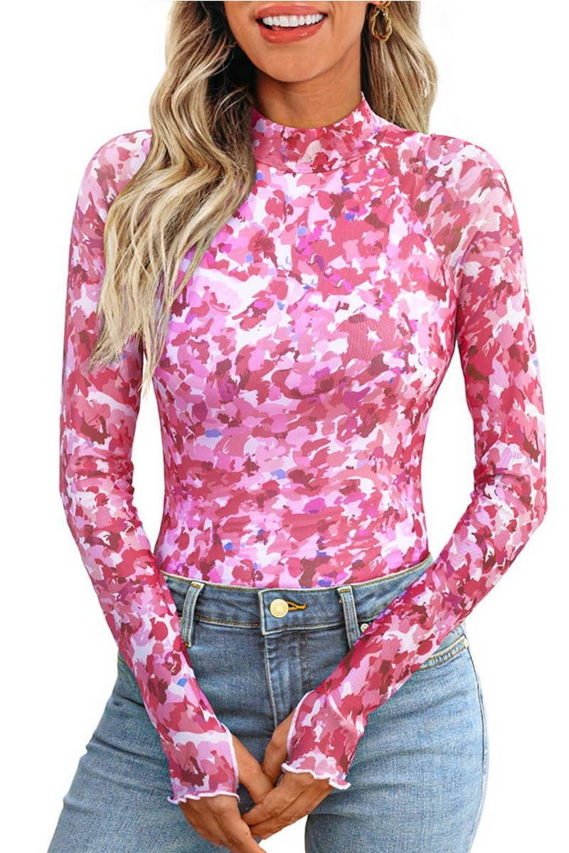 CWTBLL3694_HALF TURTLENECK PRINTED LONG SLEEVE T-SHIRT TOP